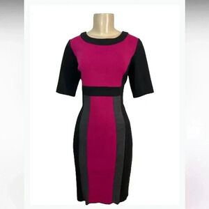 9&co pink BLACK GRAT COLOR BLOCK DRESS MIDI LENGTH SHORT SLEEVE SIZE 6